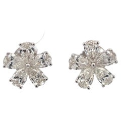 Pear Shape Diamond Cluster Floral Earrings 3.15 Carats 18 Karat White Gold