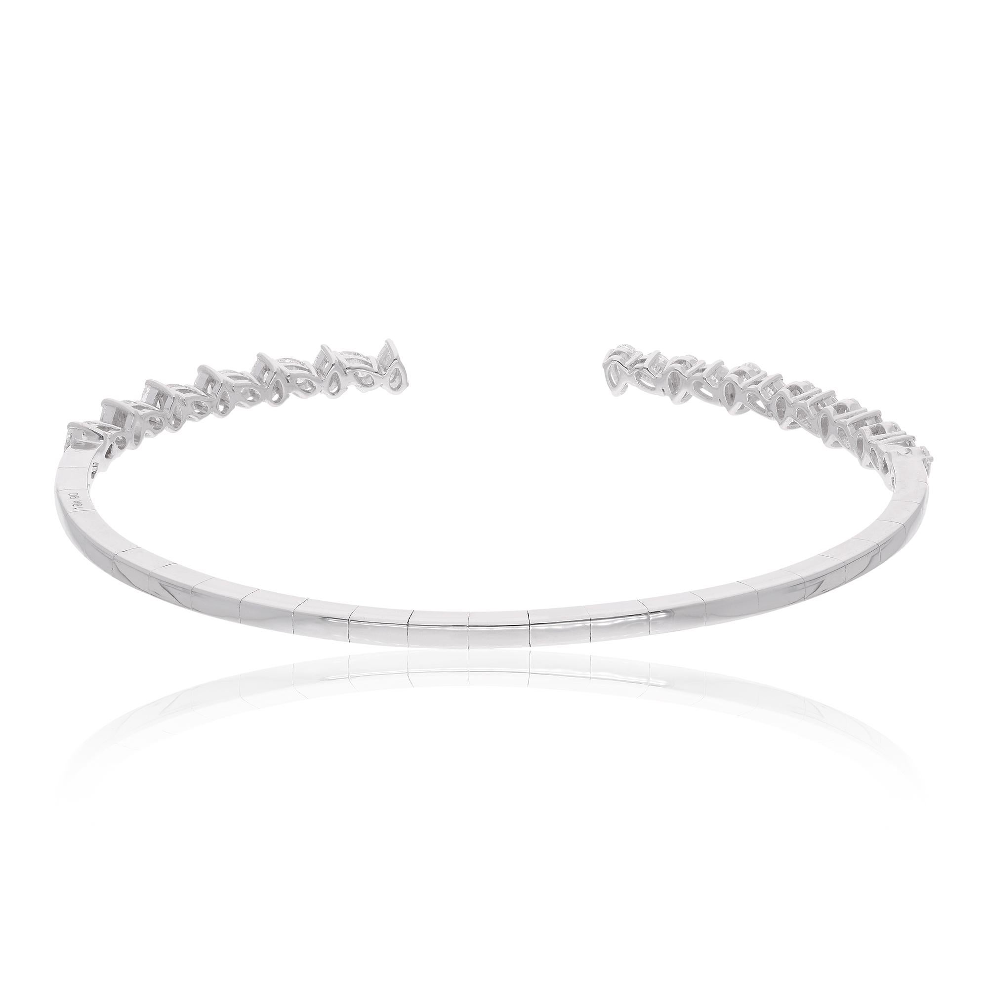 Women's Pear Shape Diamond Cuff Bangle Bracelet 18 Karat White Gold Handmade Jewelry For Sale