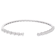 Pear Shape Diamond Cuff Bangle Bracelet 18 Karat White Gold Handmade Jewelry