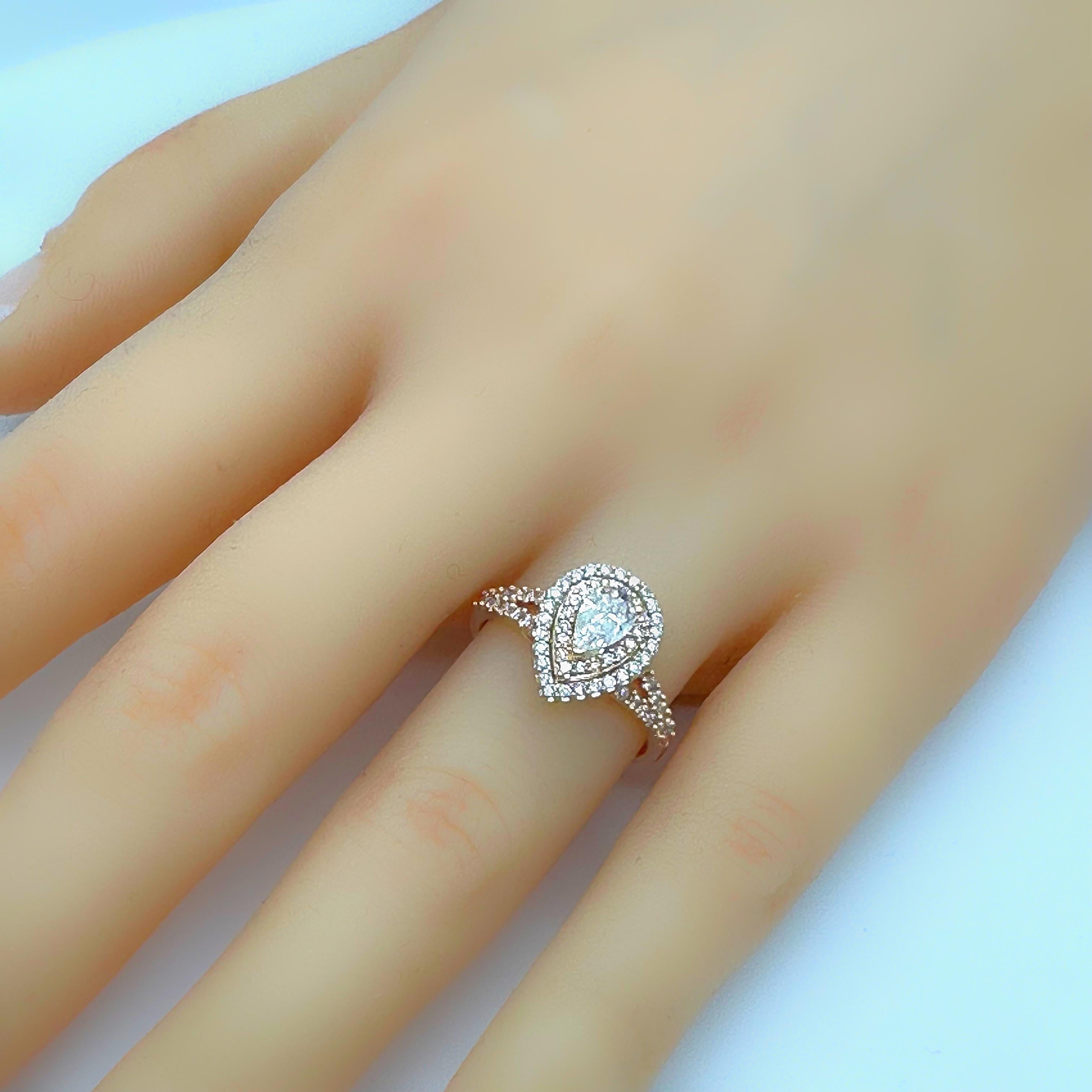 Anello di fidanzamento con diamante a forma di pera a doppio alone ~1,13 tcw Oro bianco e rosa 14K in vendita 8
