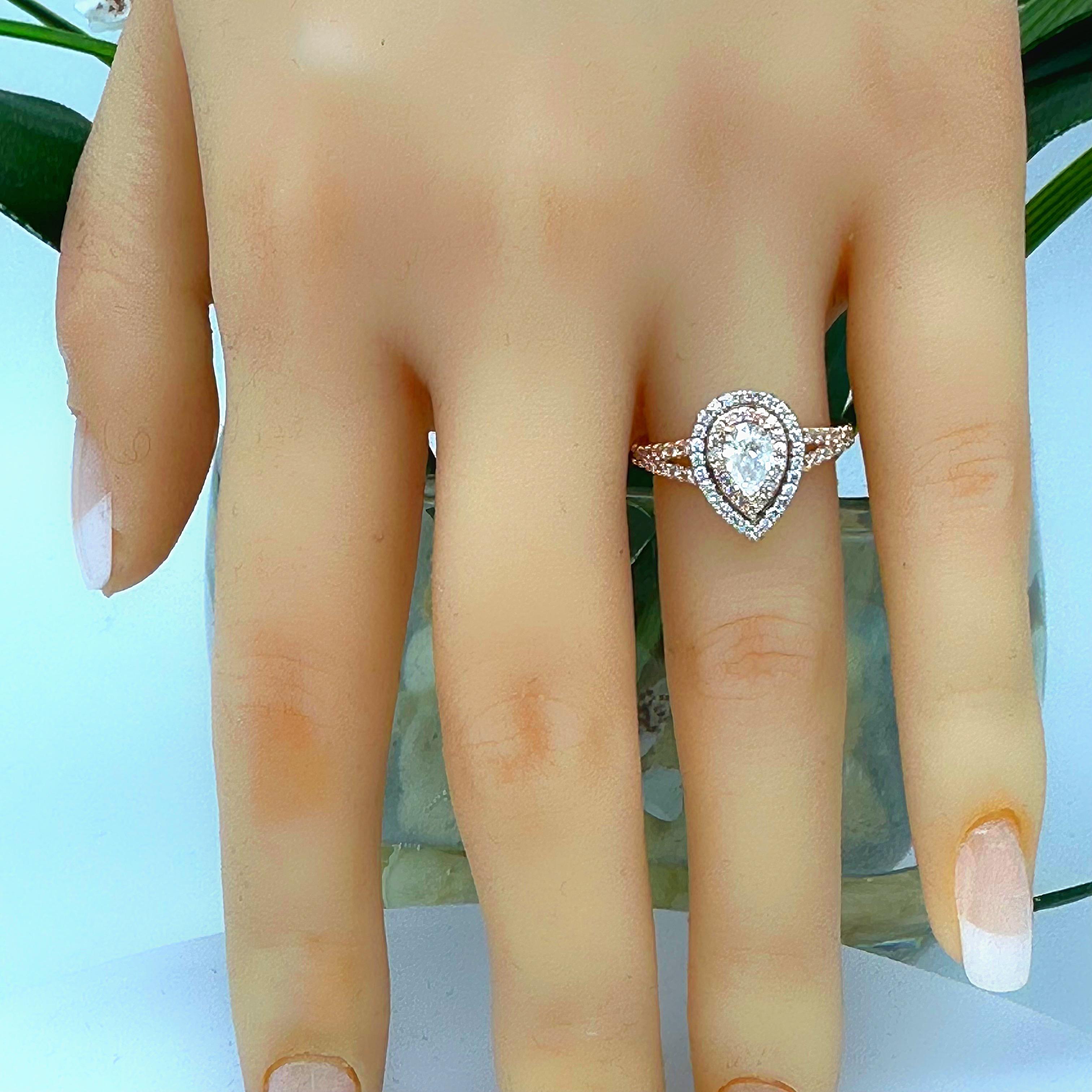 Anello di fidanzamento con diamante a forma di pera a doppio alone ~1,13 tcw Oro bianco e rosa 14K in vendita 9