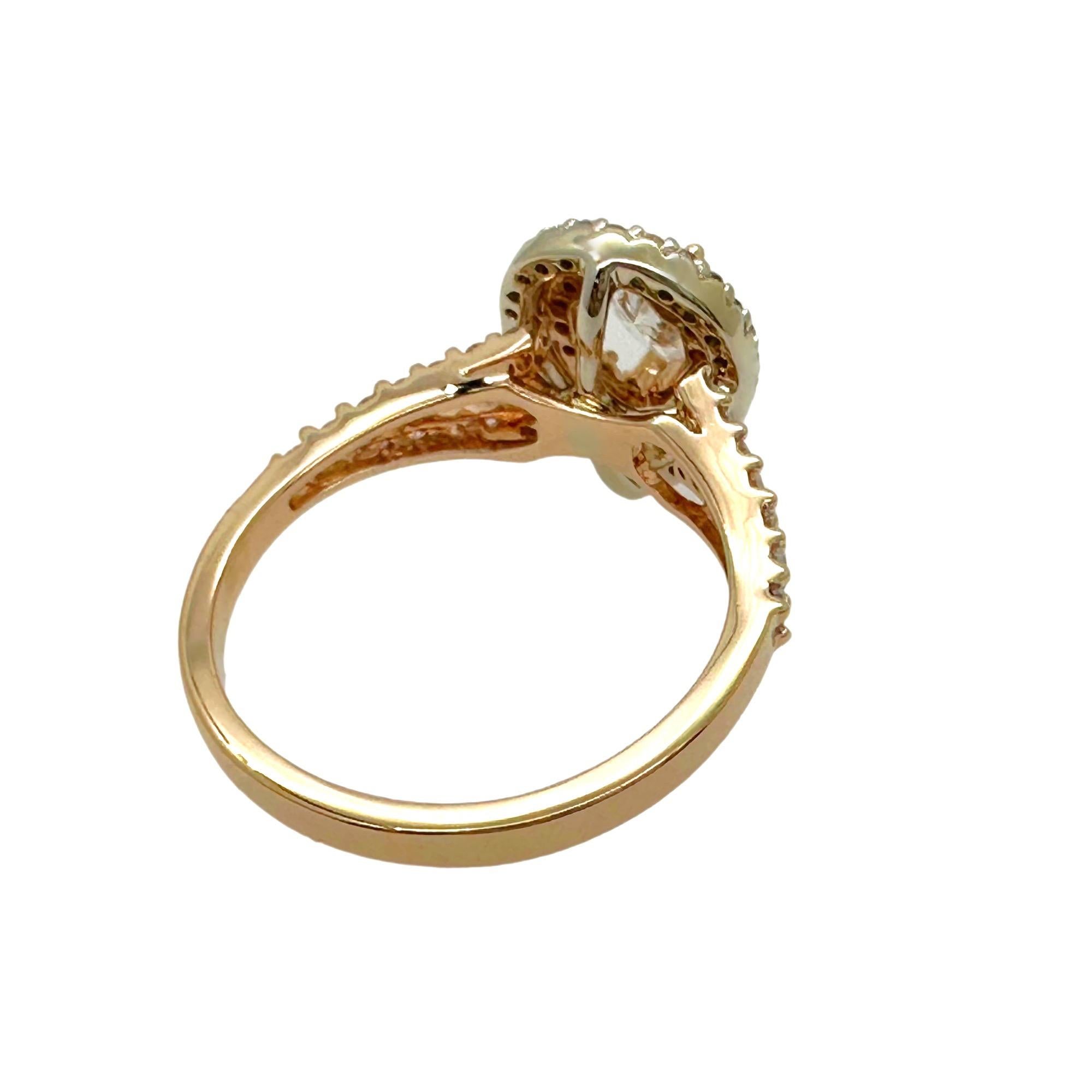 Donna Anello di fidanzamento con diamante a forma di pera a doppio alone ~1,13 tcw Oro bianco e rosa 14K in vendita