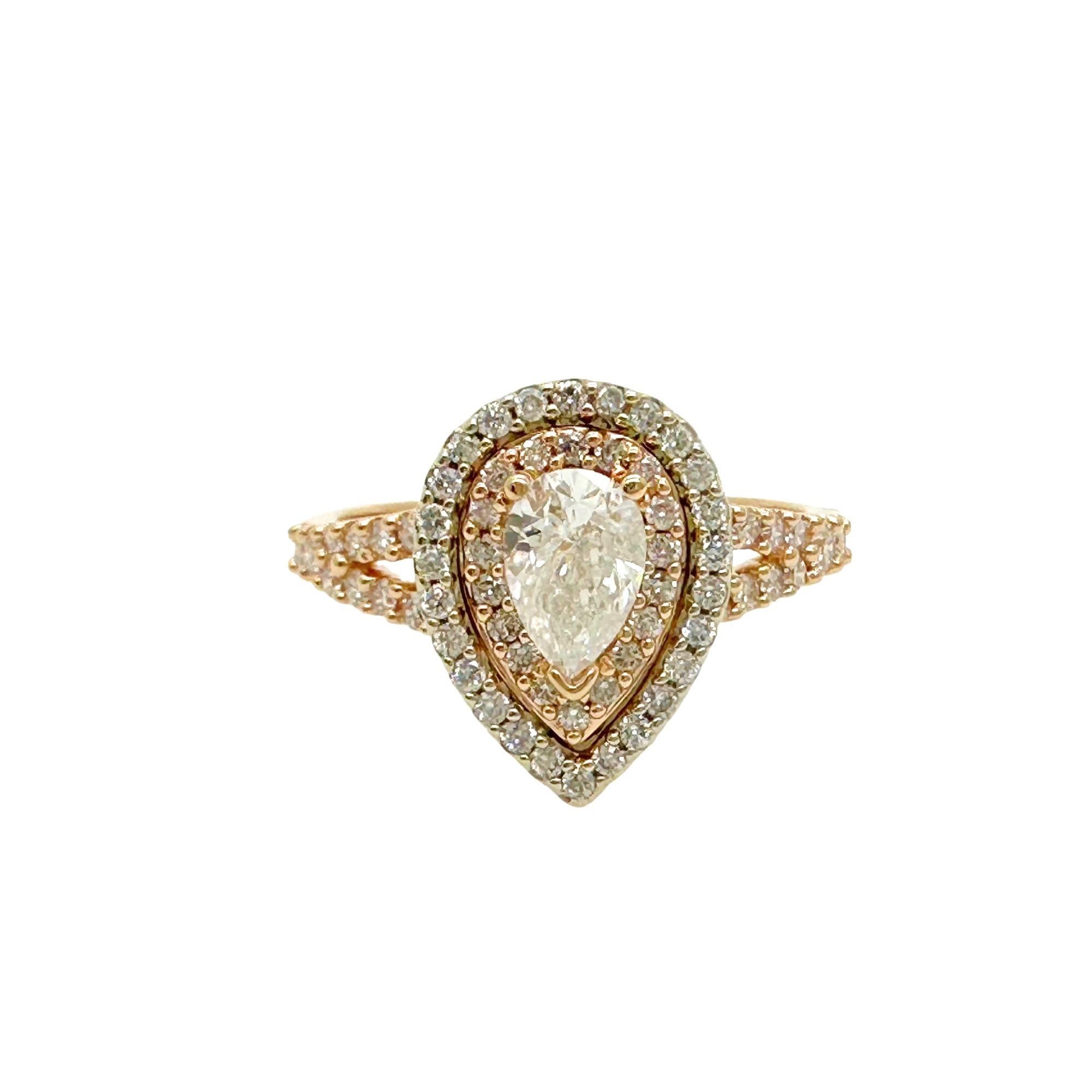 Anello di fidanzamento con diamante a forma di pera a doppio alone ~1,13 tcw Oro bianco e rosa 14K in vendita 2