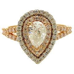Pear Shape Diamond Double Halo ~1.13 tcw Engagement Ring 14K White & Rose Gold