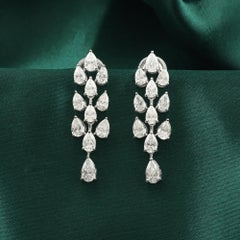 Pear Shape Diamond Drop Earrings in 14K White Gold 3.73 Carats