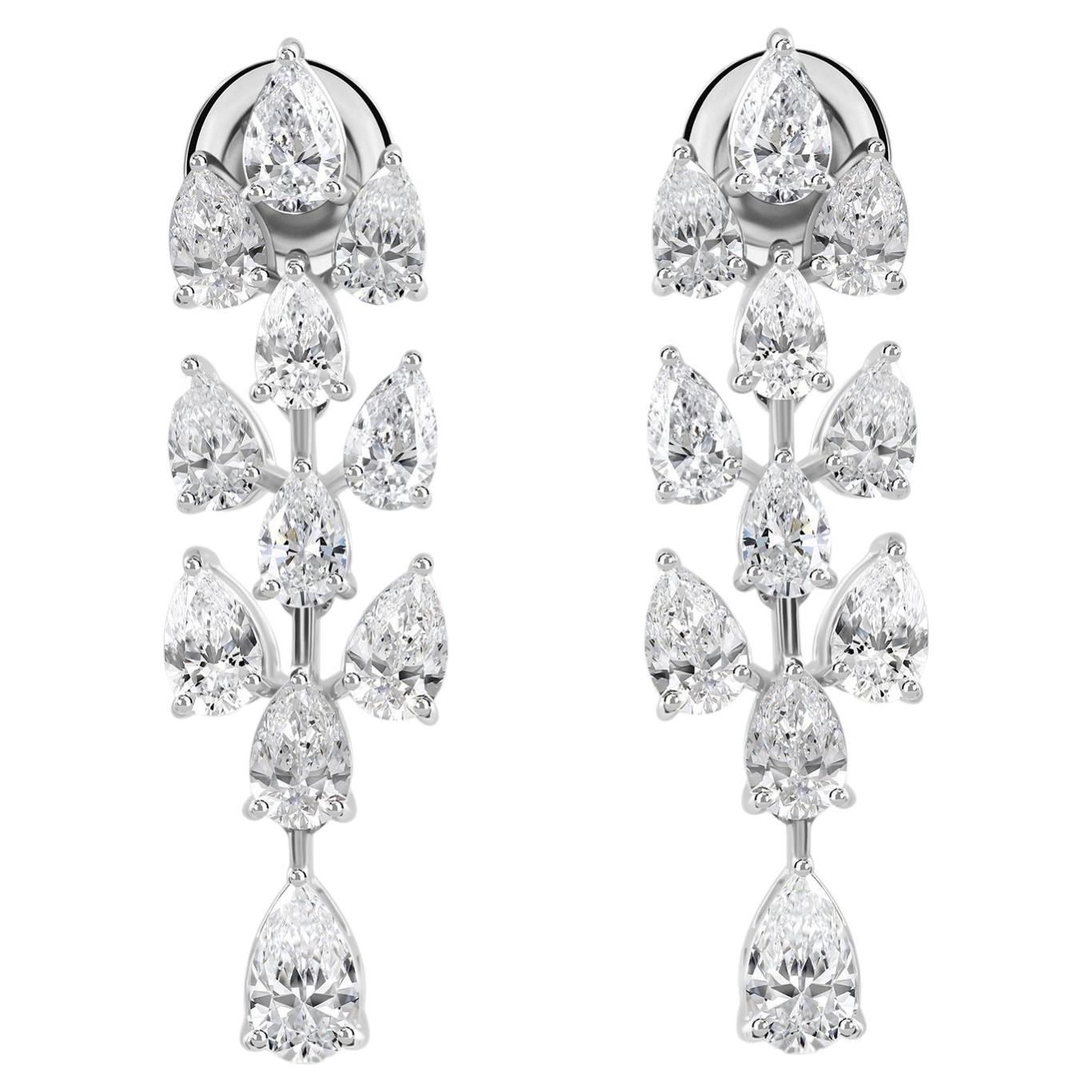 Pear Shape Diamond Drop Earrings in 14K White Gold 3.73 Carats