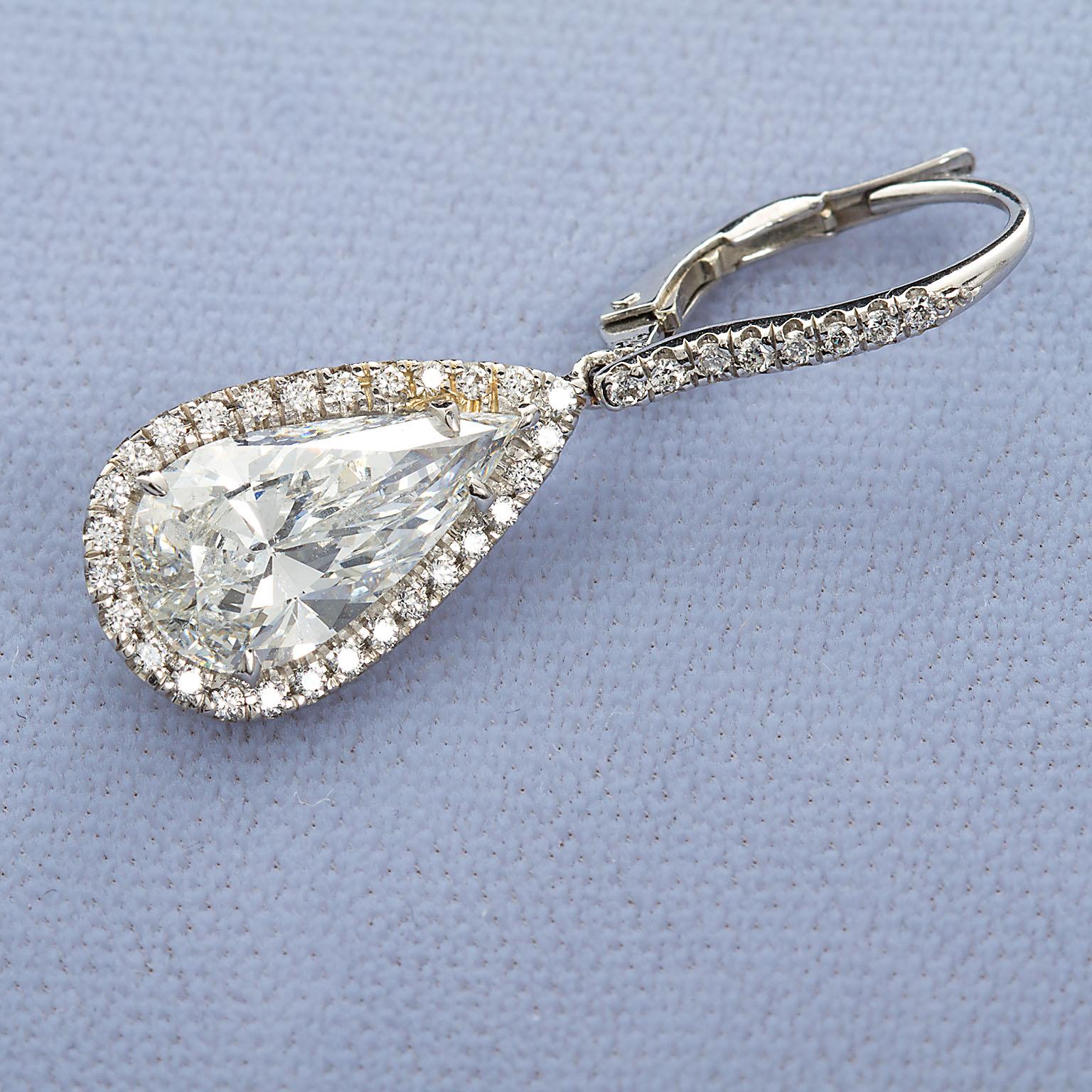 Pear Cut Pear Shape Diamond Drop Pendant Earrings 5.29 Carats