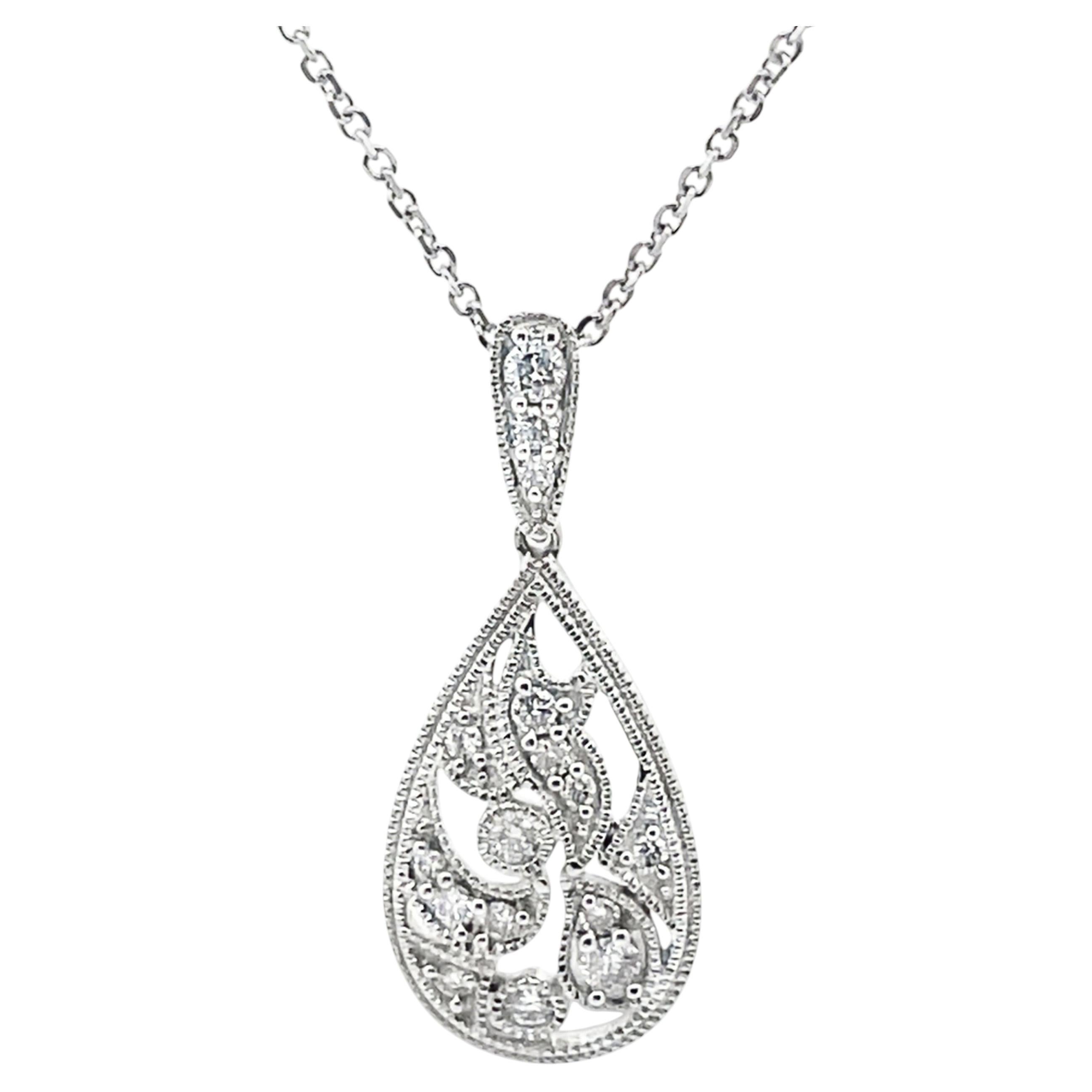 Pear Shape Diamond Drop Pendant Necklace in 14K White Gold