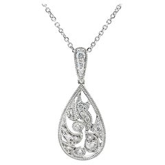 Collar Colgante Gota de Diamantes Forma de Pera en Oro Blanco de 14 K