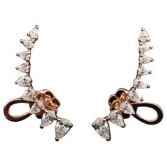 Pear Shape Diamond Ear Climbers Fashion Earring in 18 Karat Gold