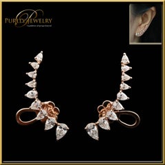 Pear Shape Diamond Ear Climbers Fashion Earring in 18 Karat Gold