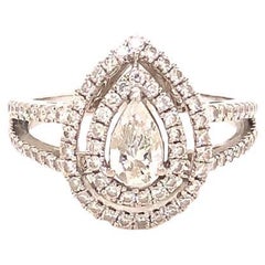 Pear Shape Diamond Engagement Double Halo Ring with Split Shank, 1.08 Carats