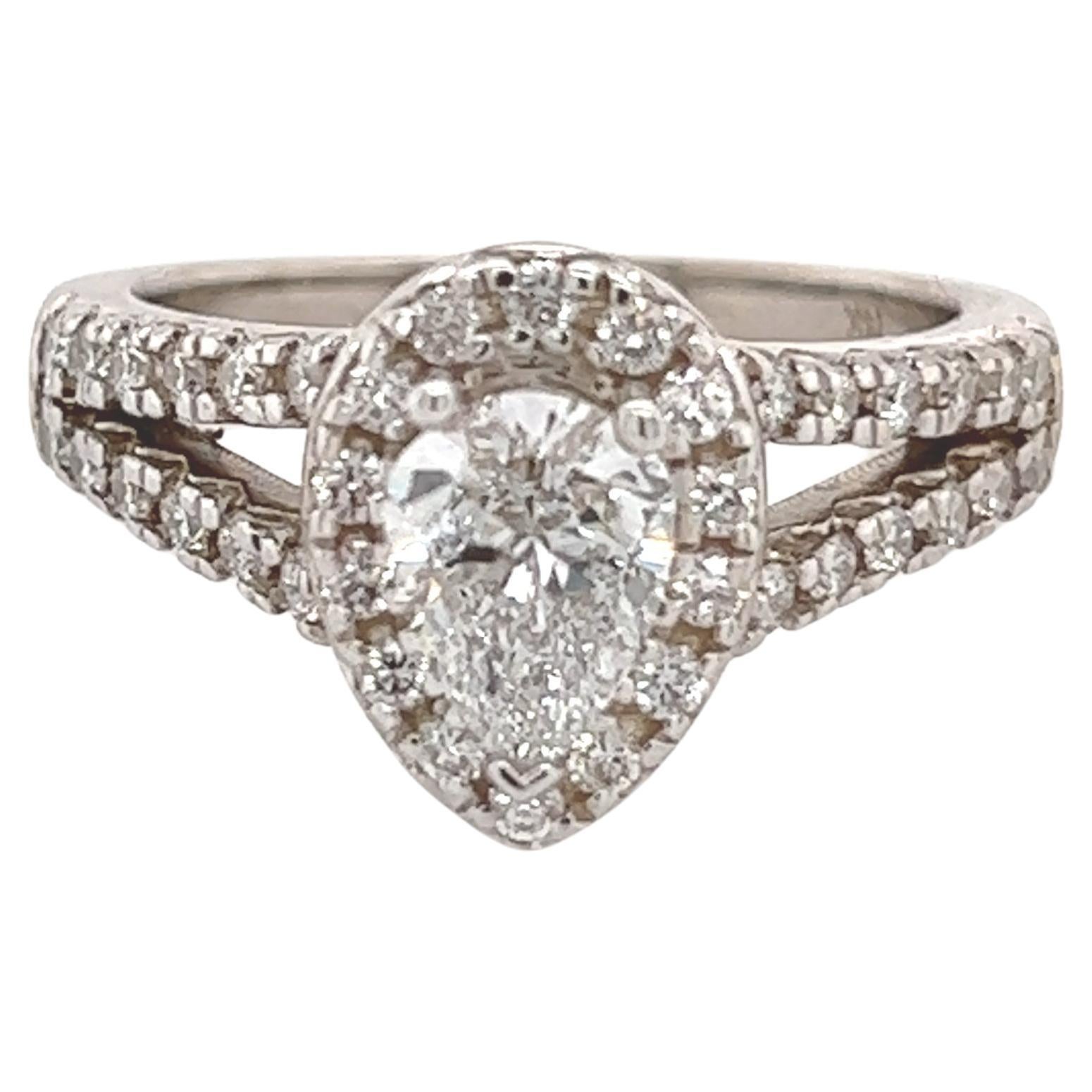 Bague de fiançailles en or 14 carats avec diamant en forme de poire certifié TCW de 1,38 carat