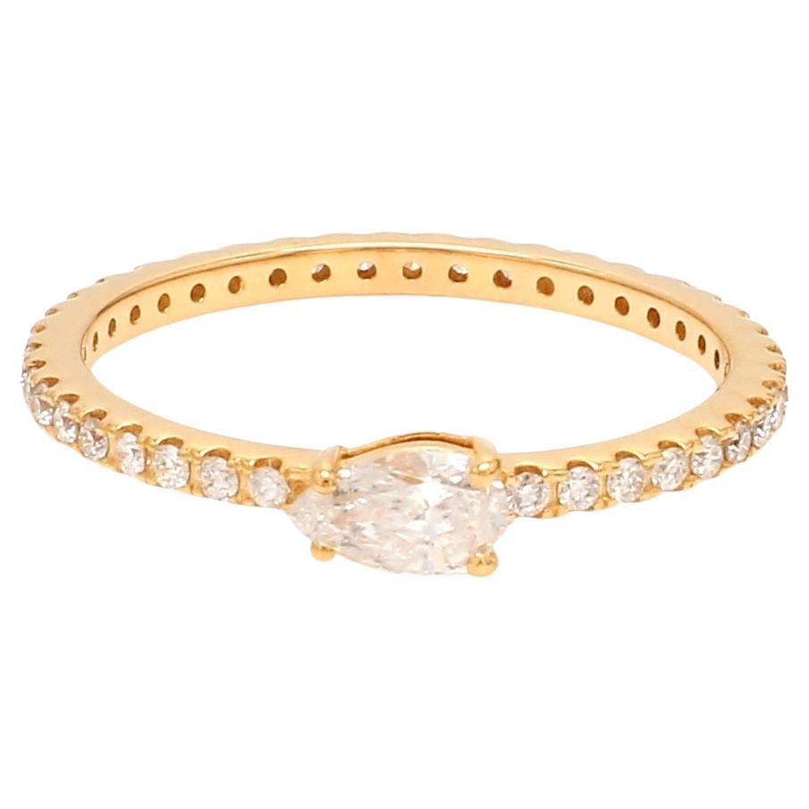 Anneau d'éternité en or jaune 14 carats avec diamant en forme de poire, fait main, bijouterie d'art