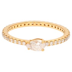 Pear Shape Diamond Eternity Band Ring 14 Karat Yellow Gold Handmade Fine Jewelry