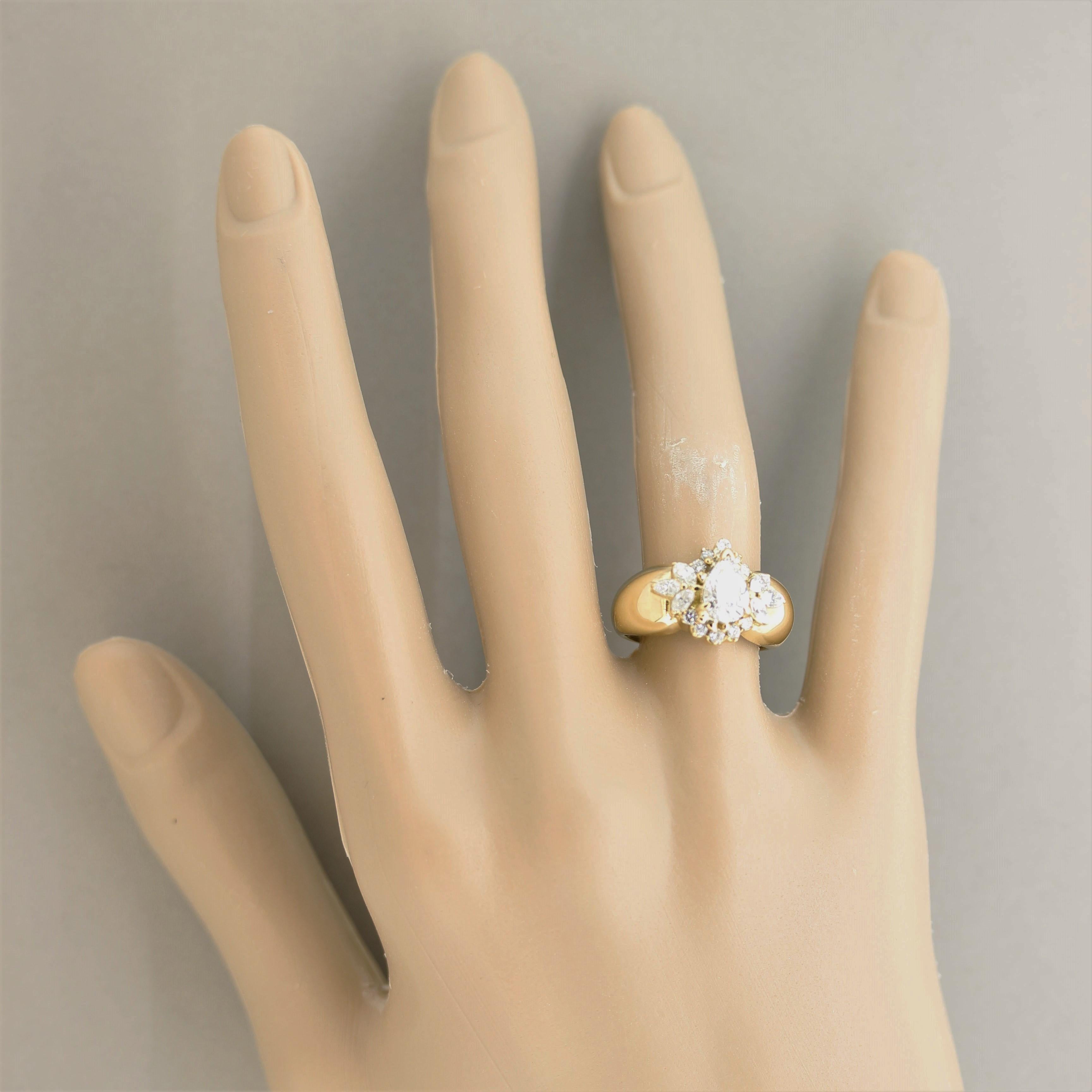 Pear-Shape Diamond Gold Cluster Spray Ring In New Condition For Sale In Beverly Hills, CA