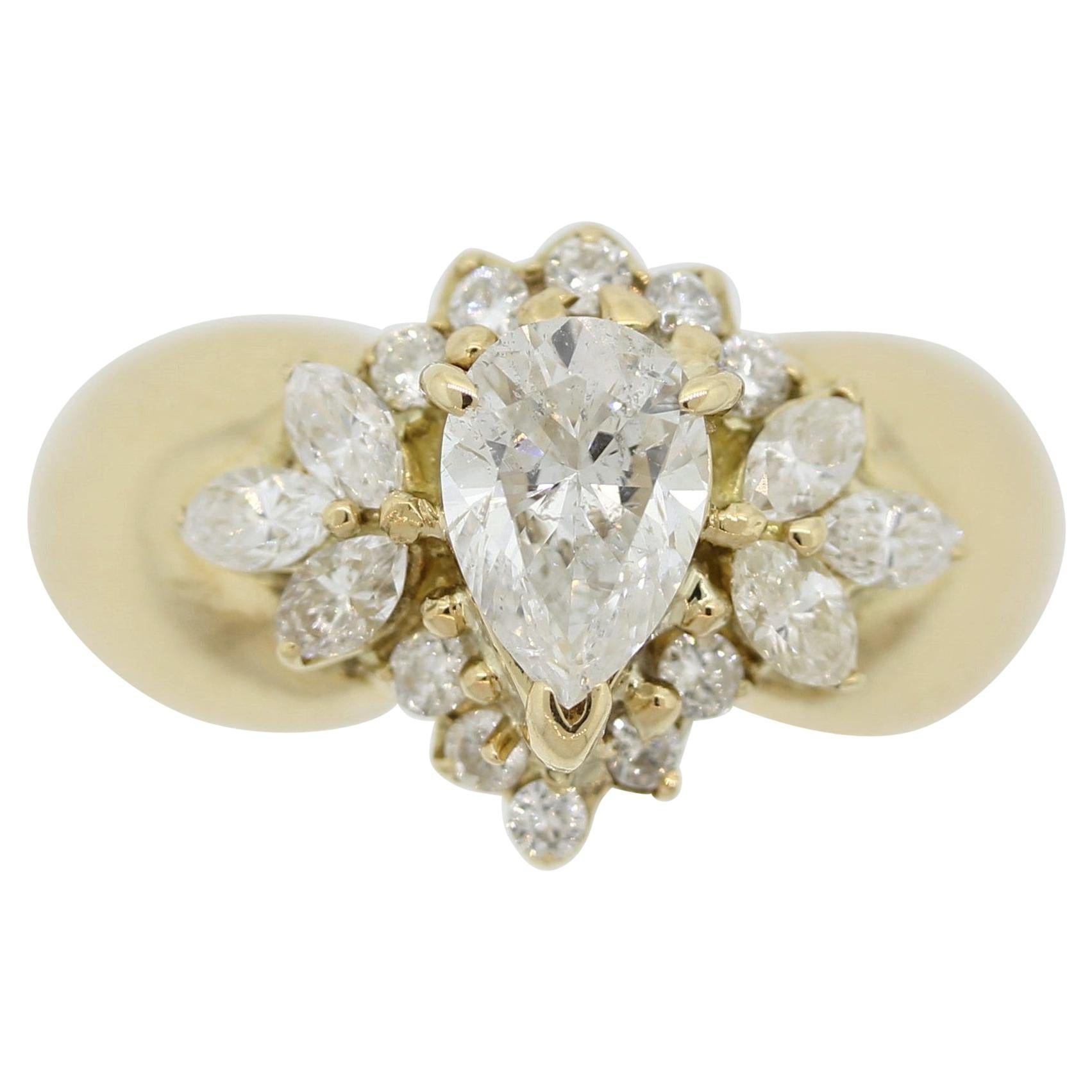 Pear-Shape Diamond Gold Cluster Spray Ring For Sale