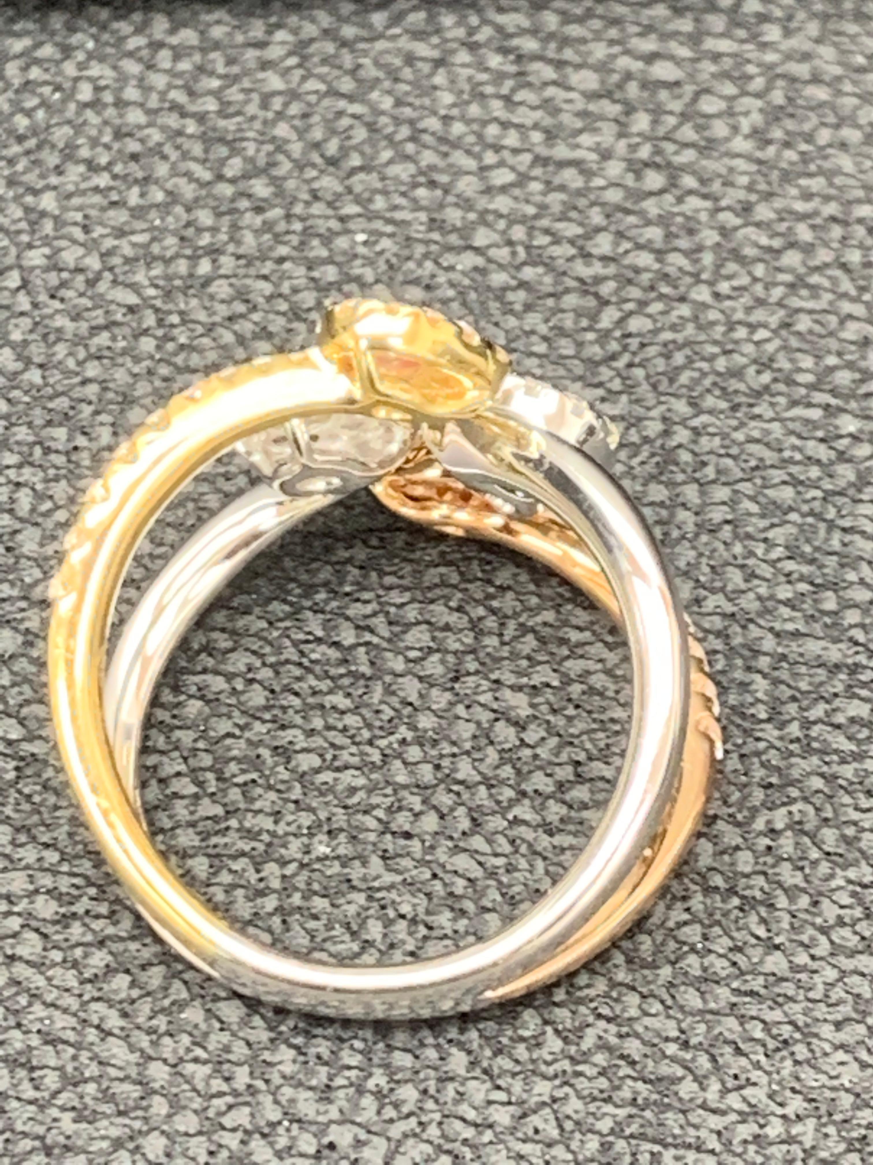 Pear Shape Diamond Halo Bypass Ring in 18K Mix Gold For Sale 9