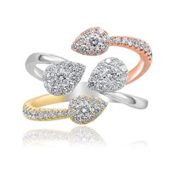 Pear Shape Diamond Halo Bypass Ring in 18K Mix Gold