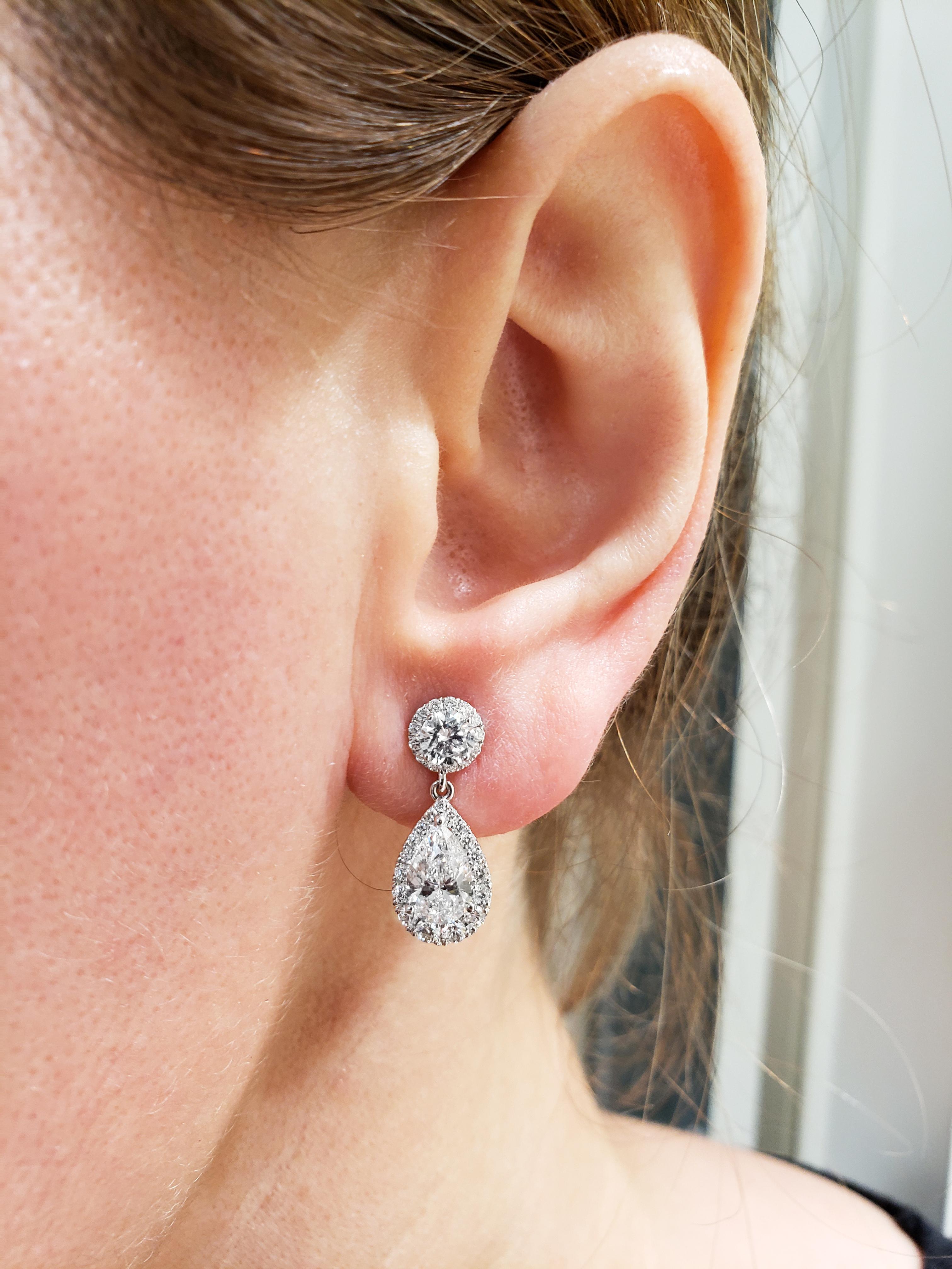 Pear Shape Diamond Halo Drop Earrings In New Condition In New York, NY