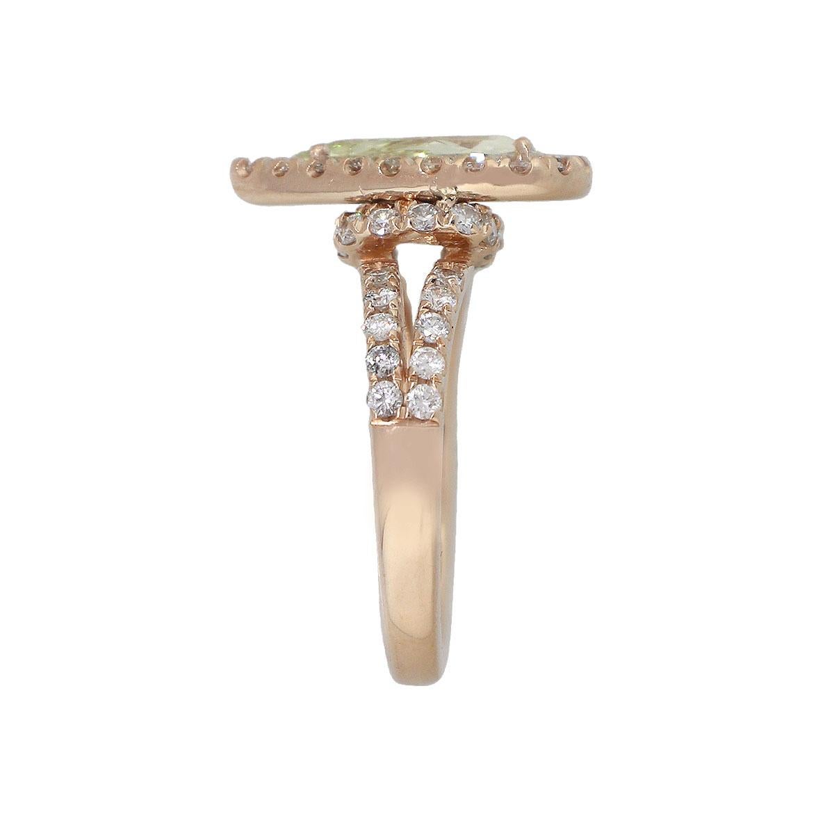 Material: 14k Rose Gold
Center Stone Details: Approx. 1.21ctw Pear Shape Diamond. Diamond is X/Y/Z in color and SI2 in clarity
Diamond Details: Approx. 1ctw of round cut diamonds. Diamonds are G/H in color and VS in clarity
Size: 6.25
Total Weight: