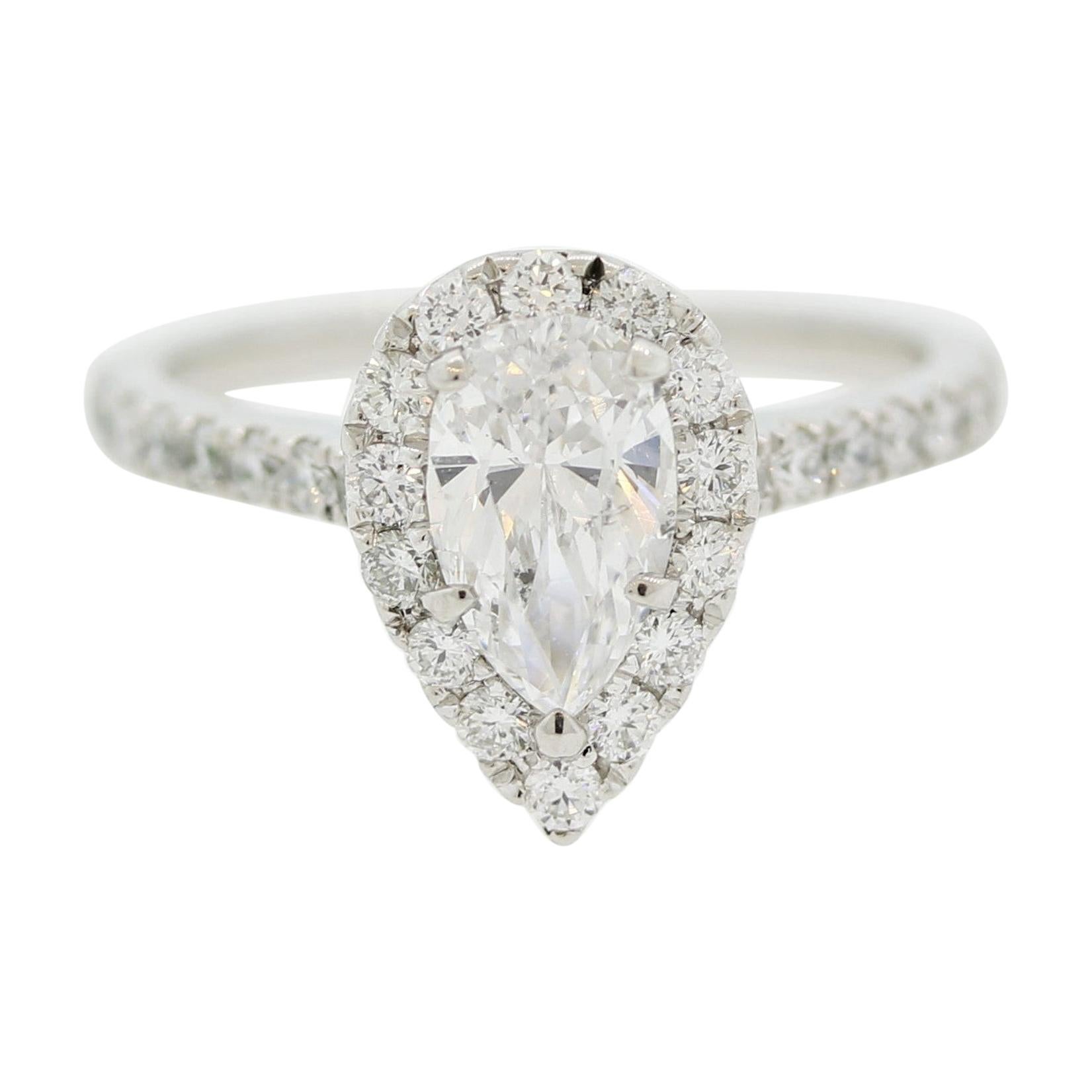 Pear-Shape Diamond Halo Platinum Engagement Ring