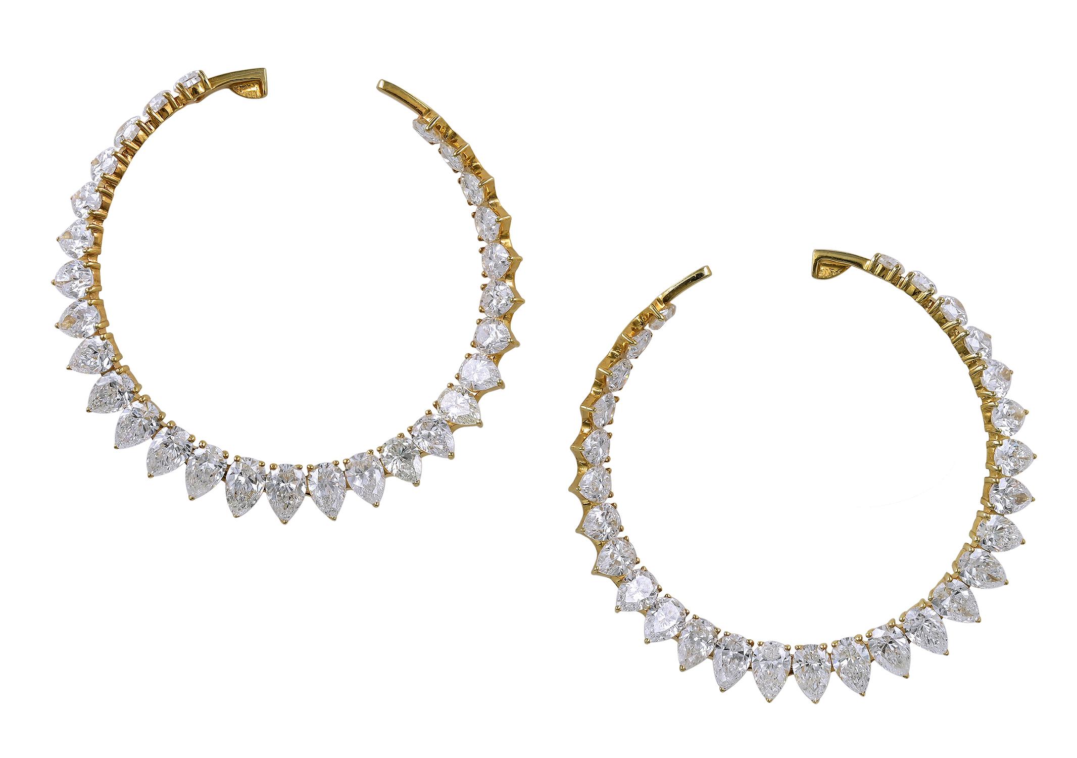 Women's Pear Shape Diamond Hoop Earrings For Sale