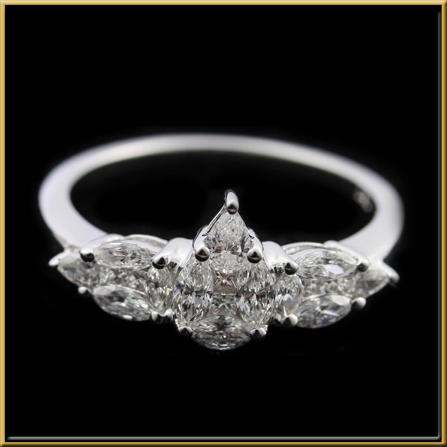 For Sale:  Pear Shape Diamond Illusion Bridal Ring in 18 Karat Gold 2
