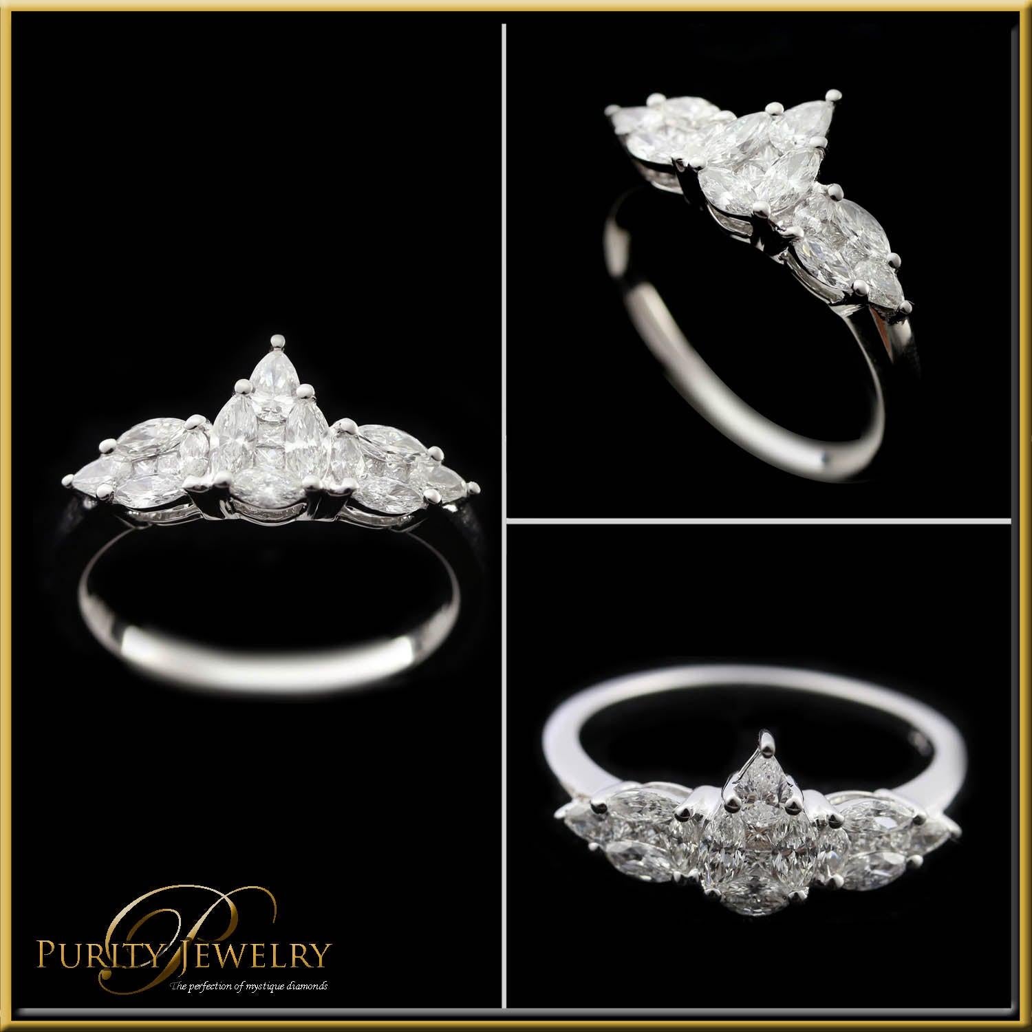 For Sale:  Pear Shape Diamond Illusion Bridal Ring in 18 Karat Gold 4