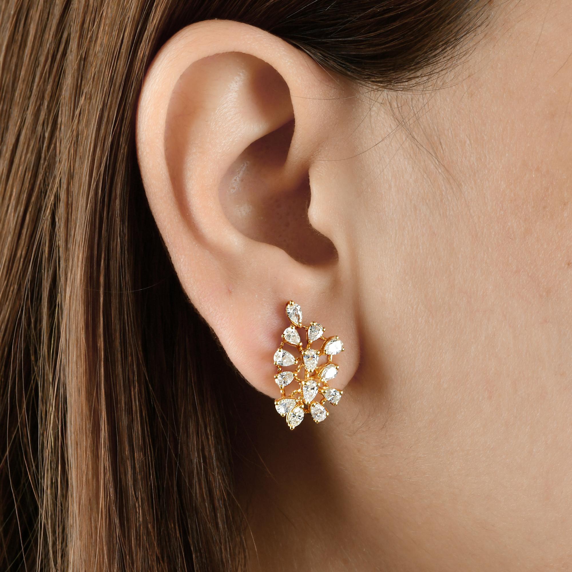 Modern Pear Shape Diamond Lever Back Earrings 18 Karat Yellow Gold Handmade Jewelry For Sale
