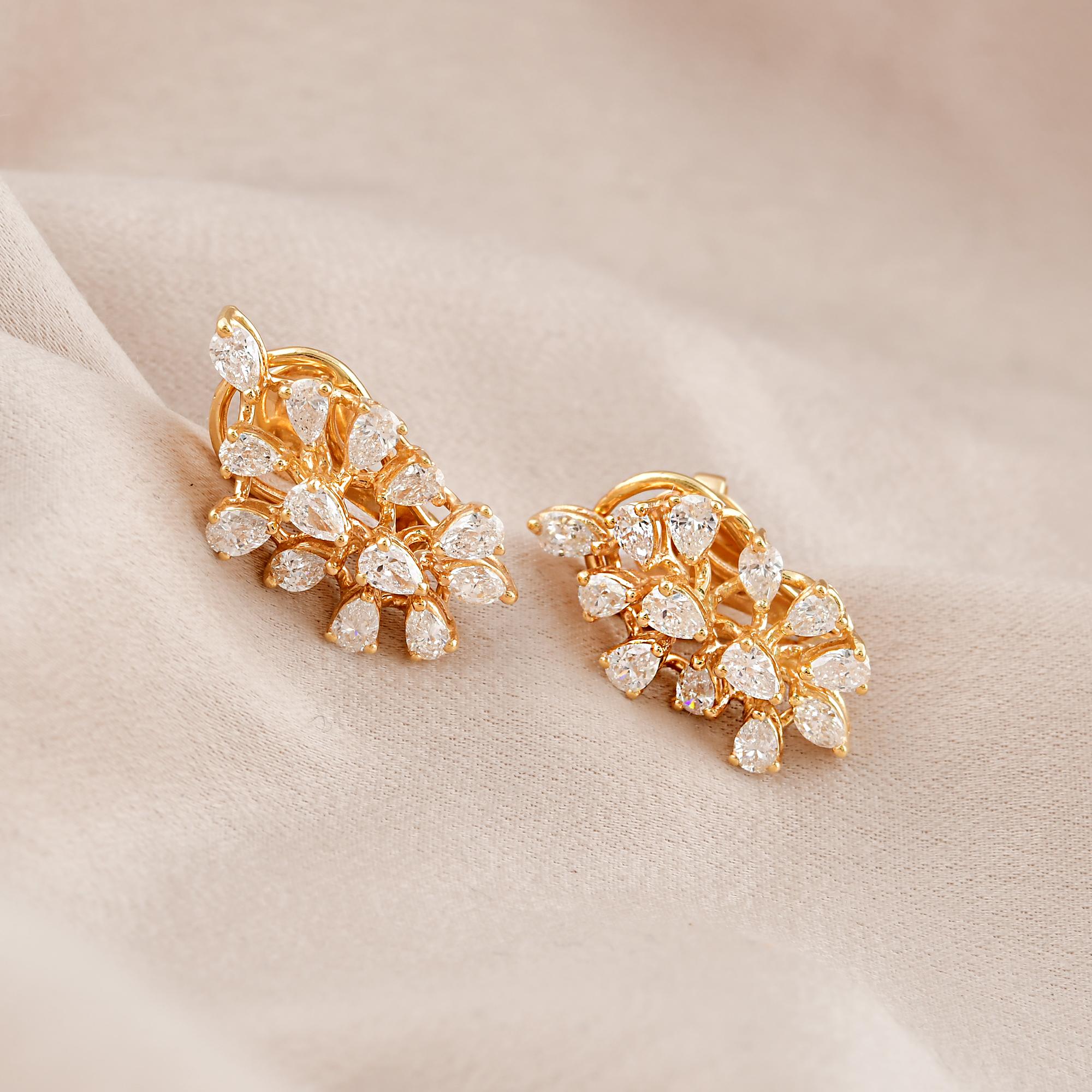 Pear Cut Pear Shape Diamond Lever Back Earrings 18 Karat Yellow Gold Handmade Jewelry For Sale