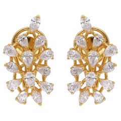 Pear Shape Diamond Lever Back Earrings 18 Karat Yellow Gold Handmade Jewelry