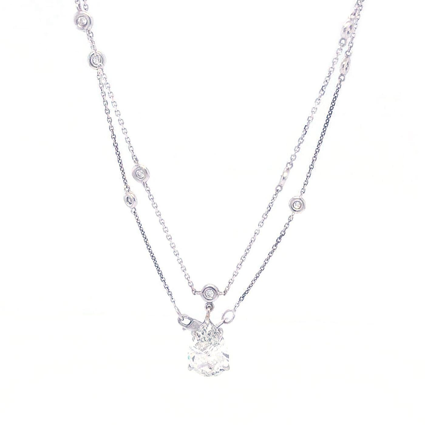 This gorgeous 14k White Gold Pear Shape Diamond by the Yard Pendant Necklace is feminine and brilliant. As with all jewelry, only the absolute best quality diamonds are used to create this incredible creation, this particular necklace is