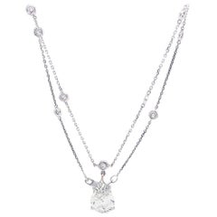 Pear Shape Diamond Link Chain Necklace Pendant Dangling 14K White Gold 2.65ct 4g