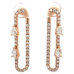 Pear Shape Diamond Paperclip Drop Earrings 1.95 Carats 18 Karat Rose Gold Italy