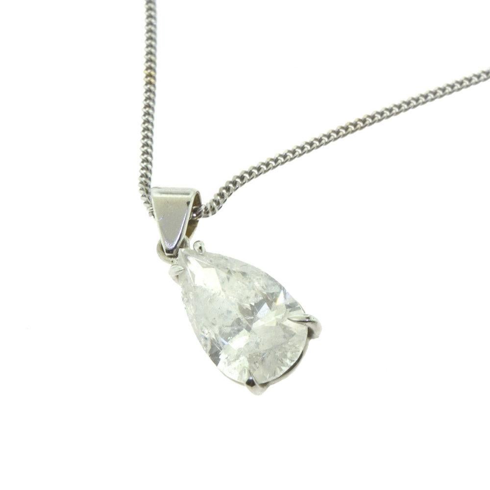Pear Cut Pear Shape Diamond Pendant Drop Necklace White Gold For Sale