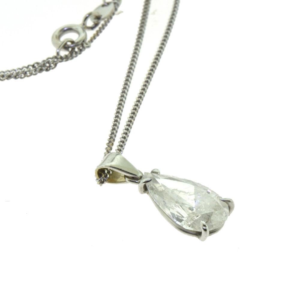 Pear Shape Diamond Pendant Drop Necklace White Gold In Good Condition For Sale In Miami, FL