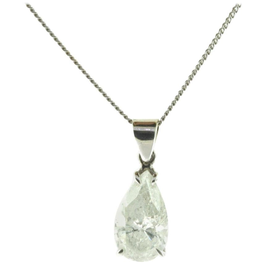 Pear Shape Diamond Pendant Drop Necklace White Gold For Sale