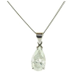 Pear Shape Diamond Pendant Drop Necklace White Gold