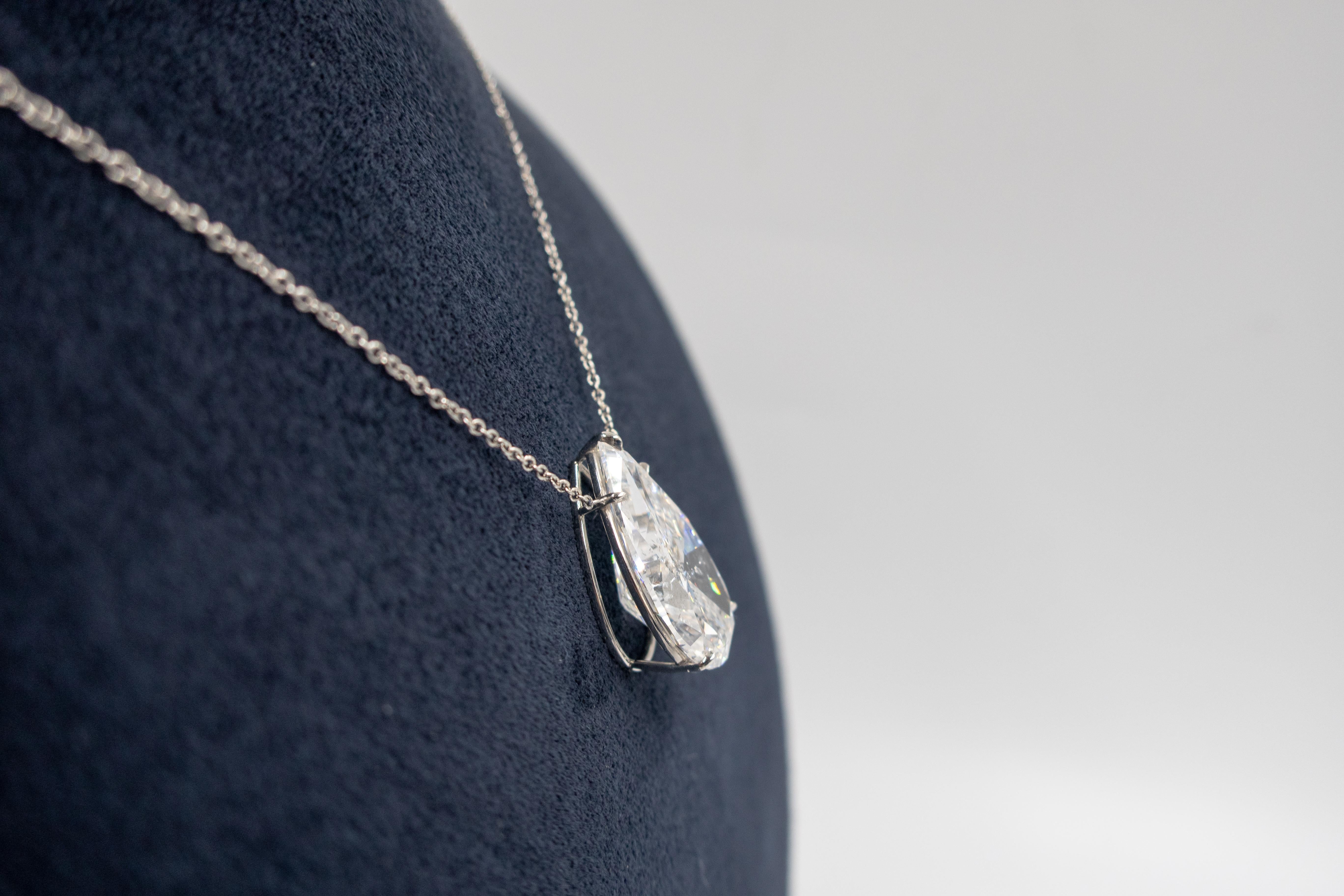 Modern 12 Carat Pear Shape Diamond Pendant Necklace 