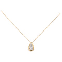 Pear Diamond Pendant Necklace, Beaded Frame, Mixed Metal, Pave Diamonds