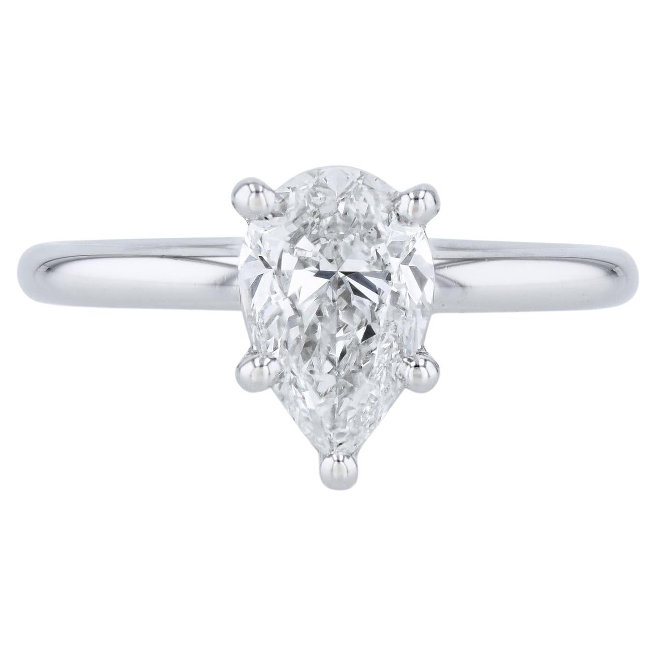 Pear Shape Diamond Platinum Engagement Ring For Sale