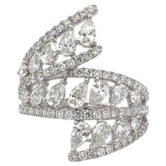 Pear Shape Diamond & Round Brilliant Three Row Swirl Ring 2.44 Carats 18KT