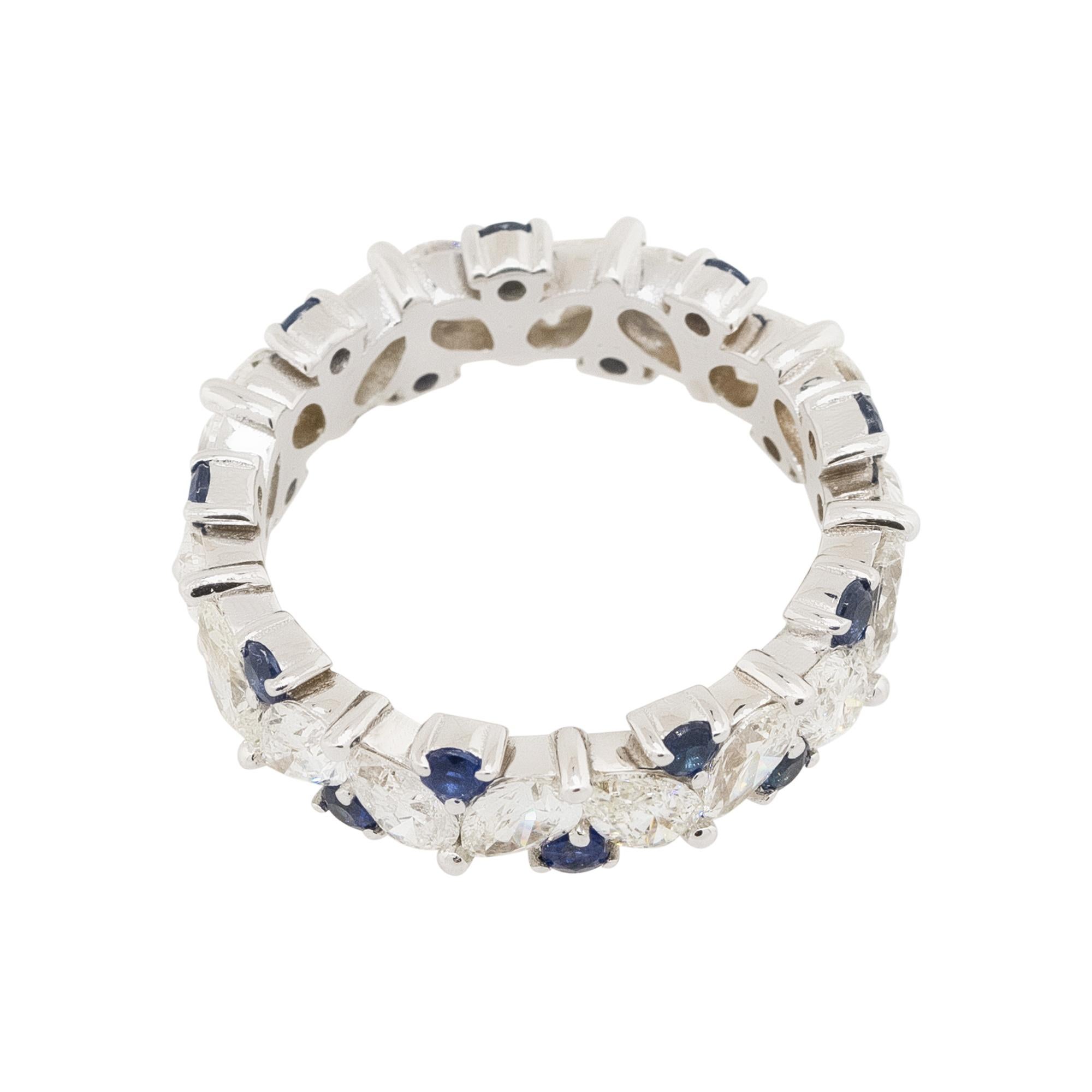 Pear Shape Diamond & Sapphire Eternity Ring 14 Karat In Stock In New Condition For Sale In Boca Raton, FL
