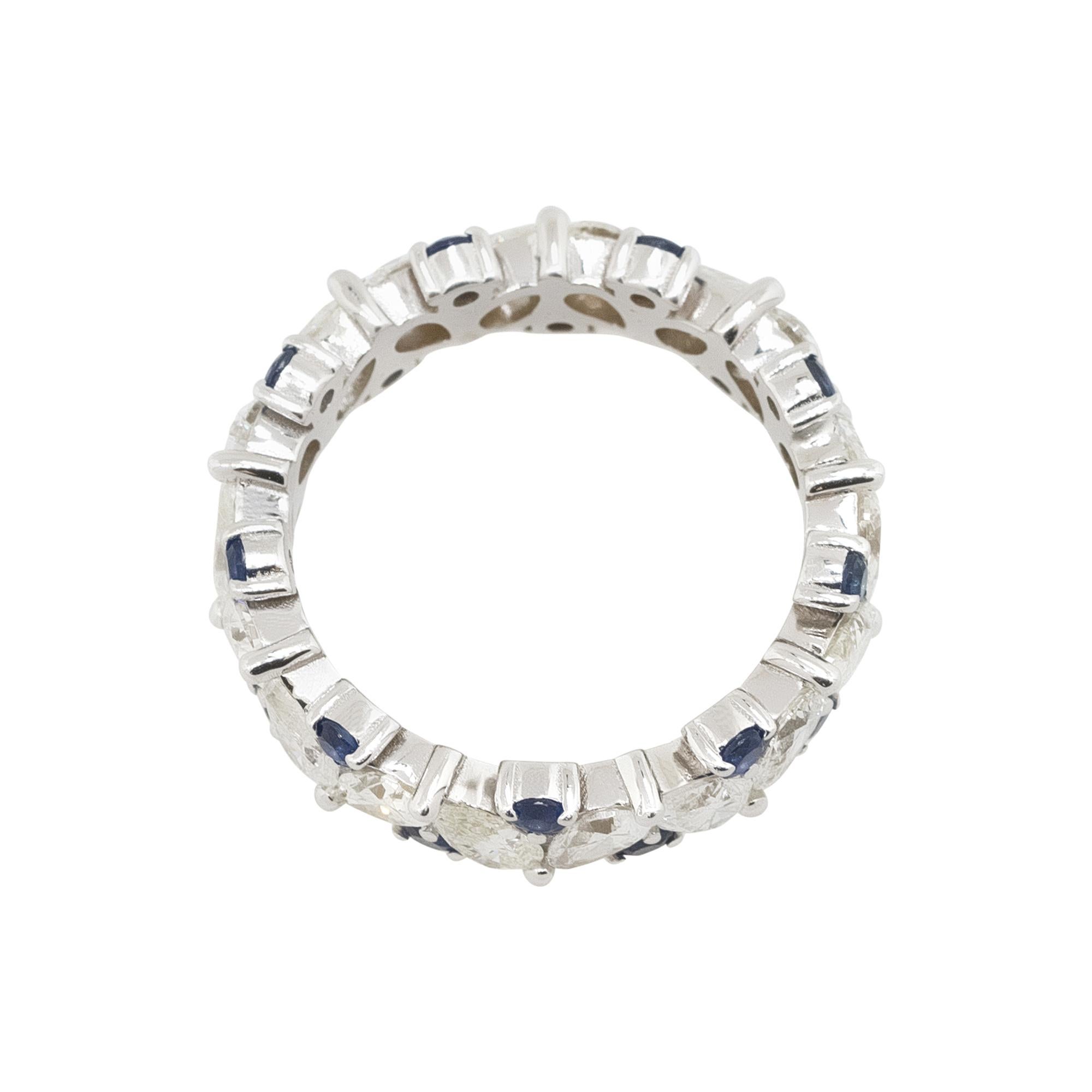 Women's Pear Shape Diamond & Sapphire Eternity Ring 14 Karat In Stock For Sale