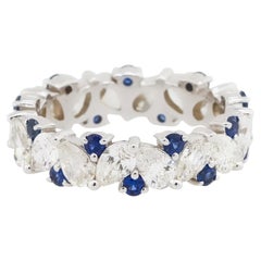 Pear Shape Diamond & Sapphire Eternity Ring 14 Karat In Stock
