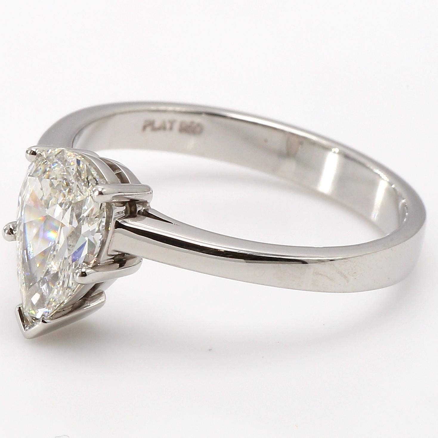 Neoclassical Pear Shape Diamond Solitaire Engagement Ring in Platinum For Sale
