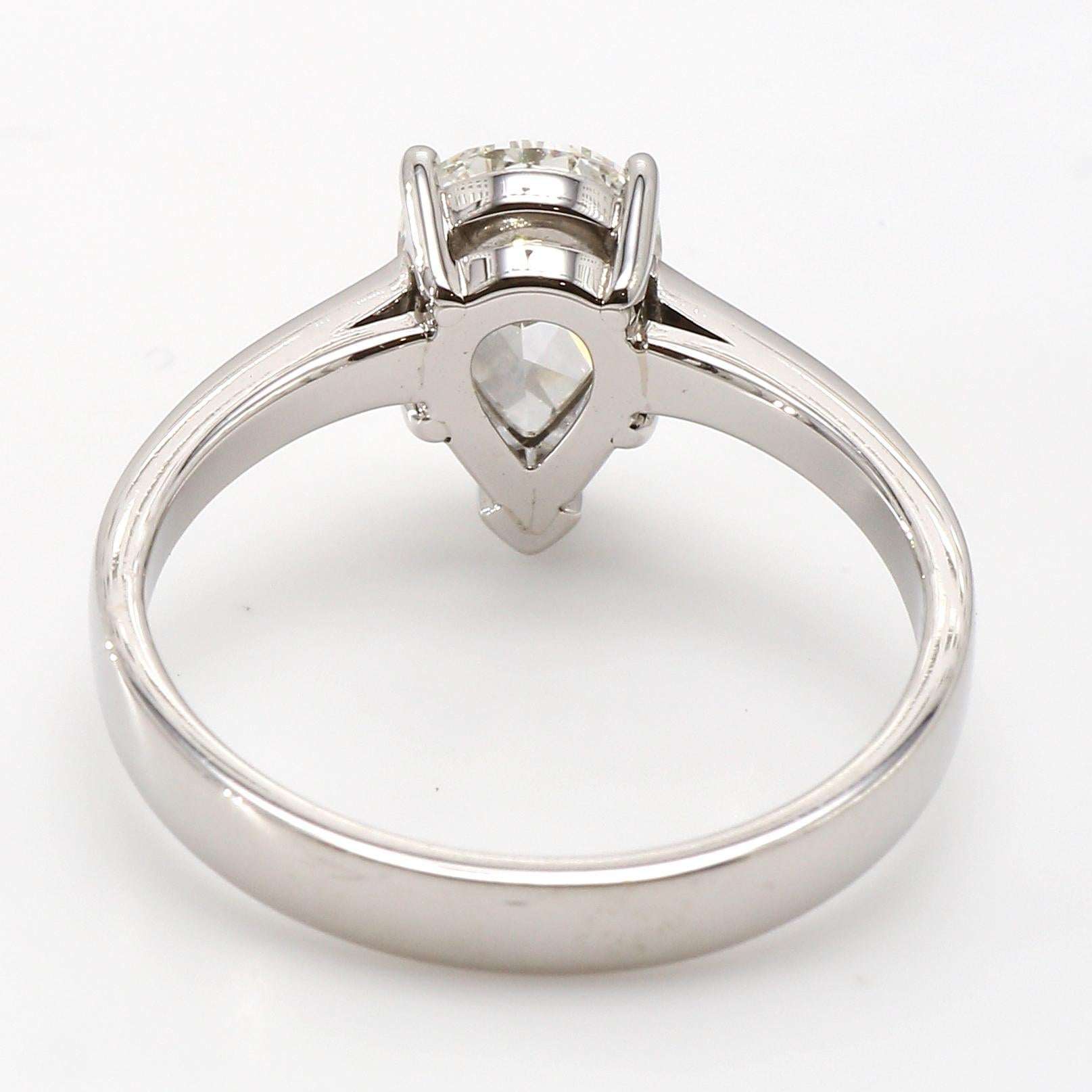 Pear Cut Pear Shape Diamond Solitaire Engagement Ring in Platinum For Sale