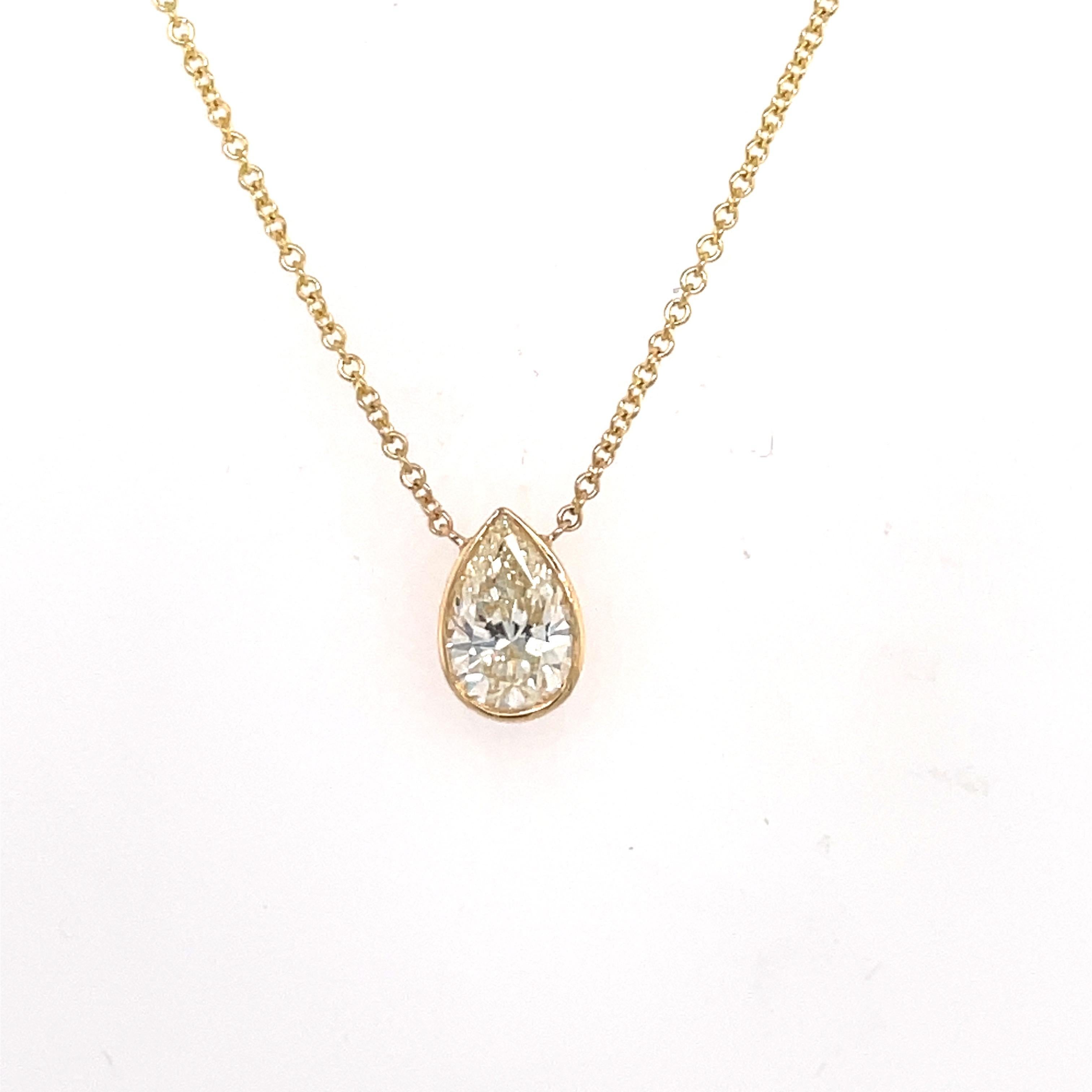 Women's Pear Shape Diamond Solitaire Pendant Necklace 1.32 Carats 14 Karat Yellow Gold