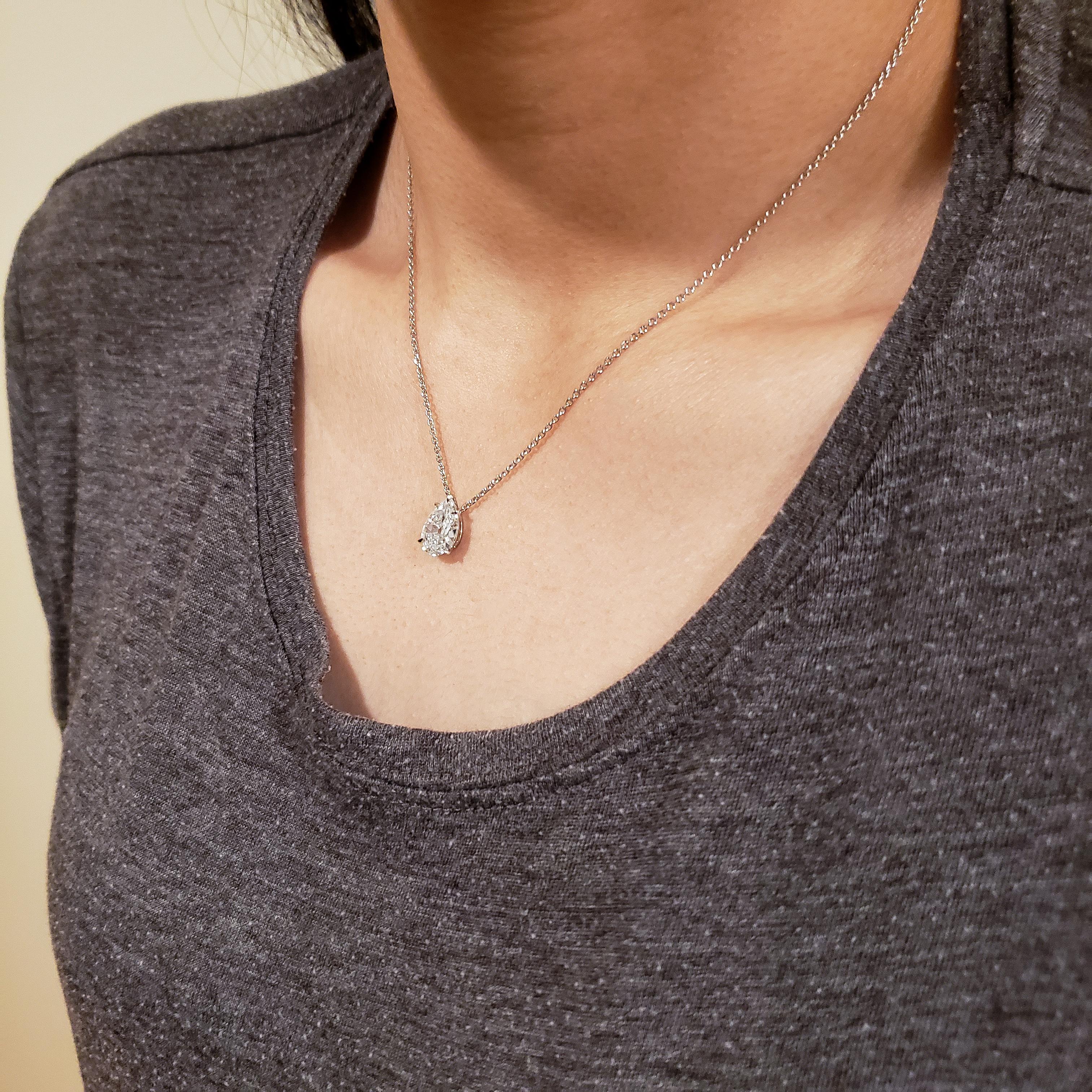 Contemporary Pear Shape Diamond Solitaire Pendant Necklace